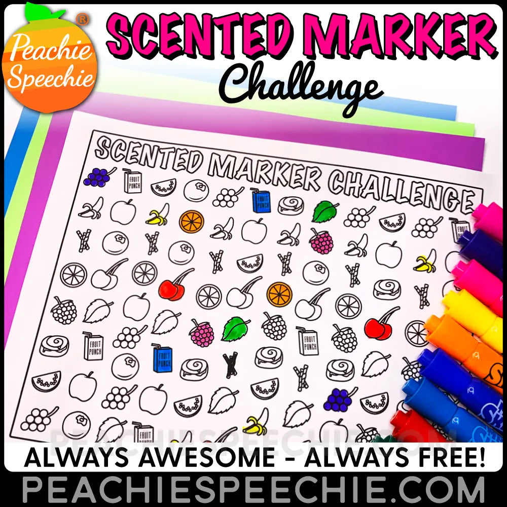 100 Trials Scented Markers Challenge by Peachie Speechie - Materials peachiespeechie.com