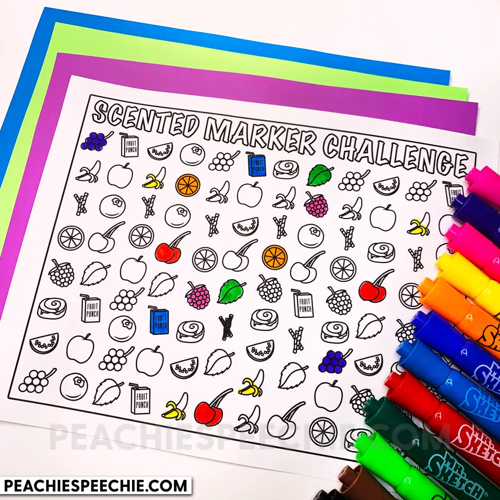100 Trials Scented Markers Challenge by Peachie Speechie - Materials peachiespeechie.com