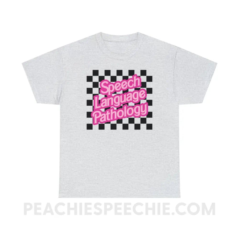 90s Checkerboard Speech Language Pathology Basic Tee - Ash / S - T-Shirt peachiespeechie.com