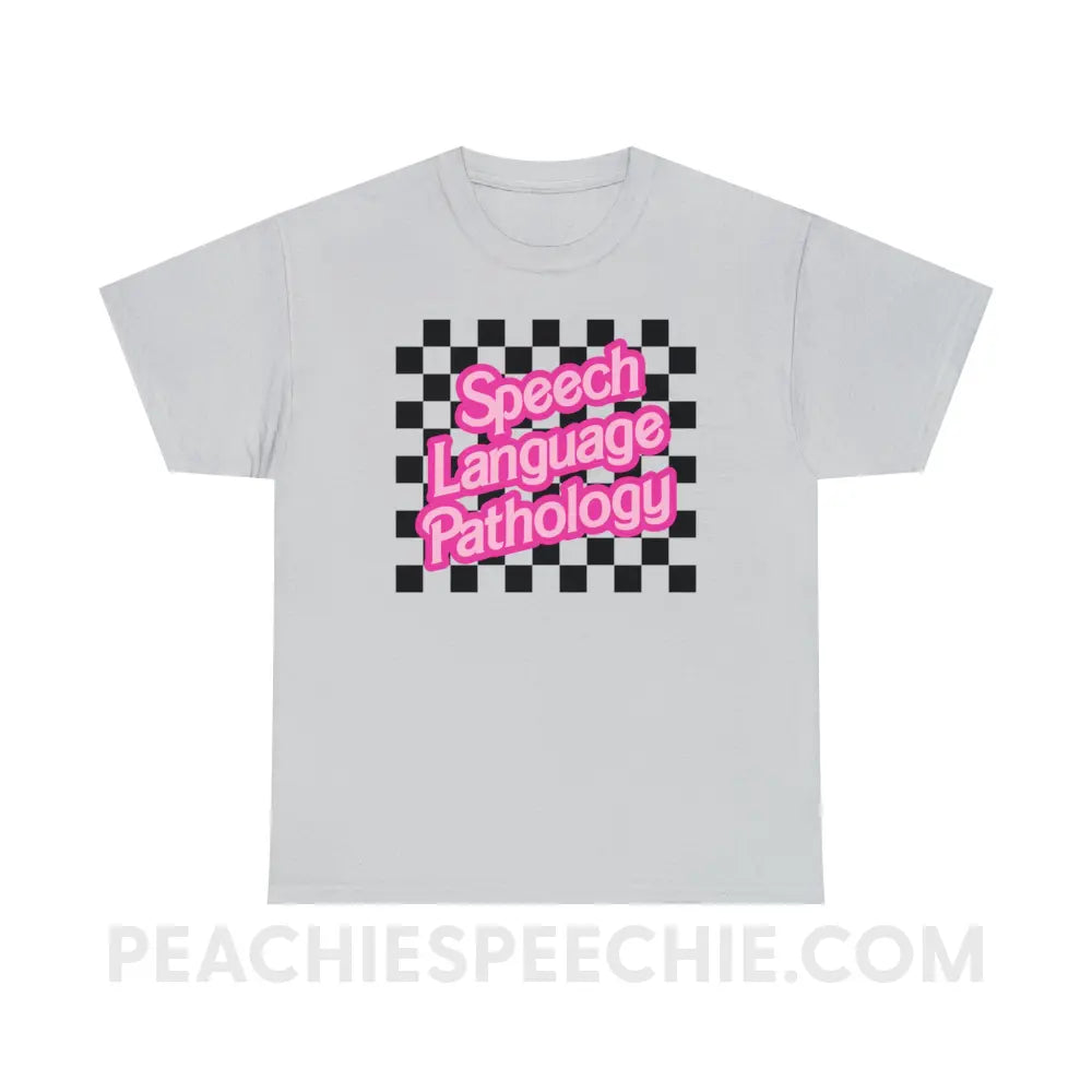 90s Checkerboard Speech Language Pathology Basic Tee - Ice Grey / S - T-Shirt peachiespeechie.com