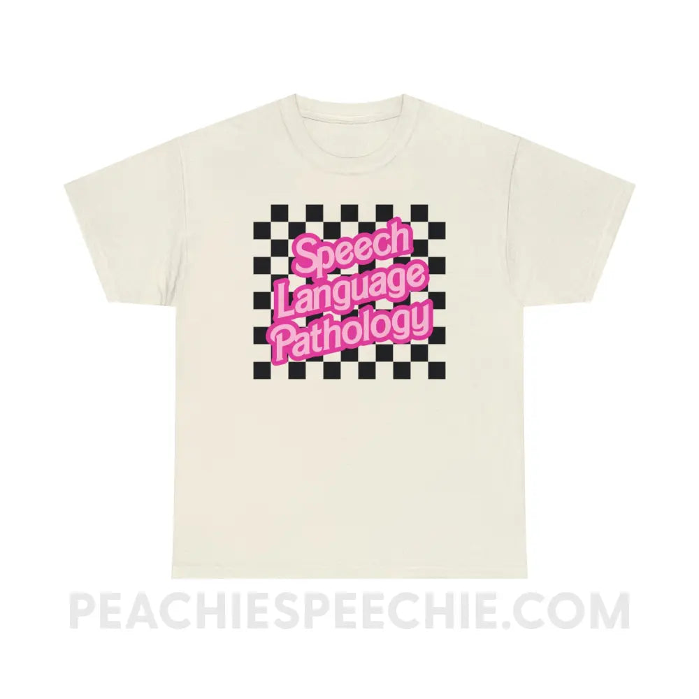 90s Checkerboard Speech Language Pathology Basic Tee - Natural / S - T-Shirt peachiespeechie.com