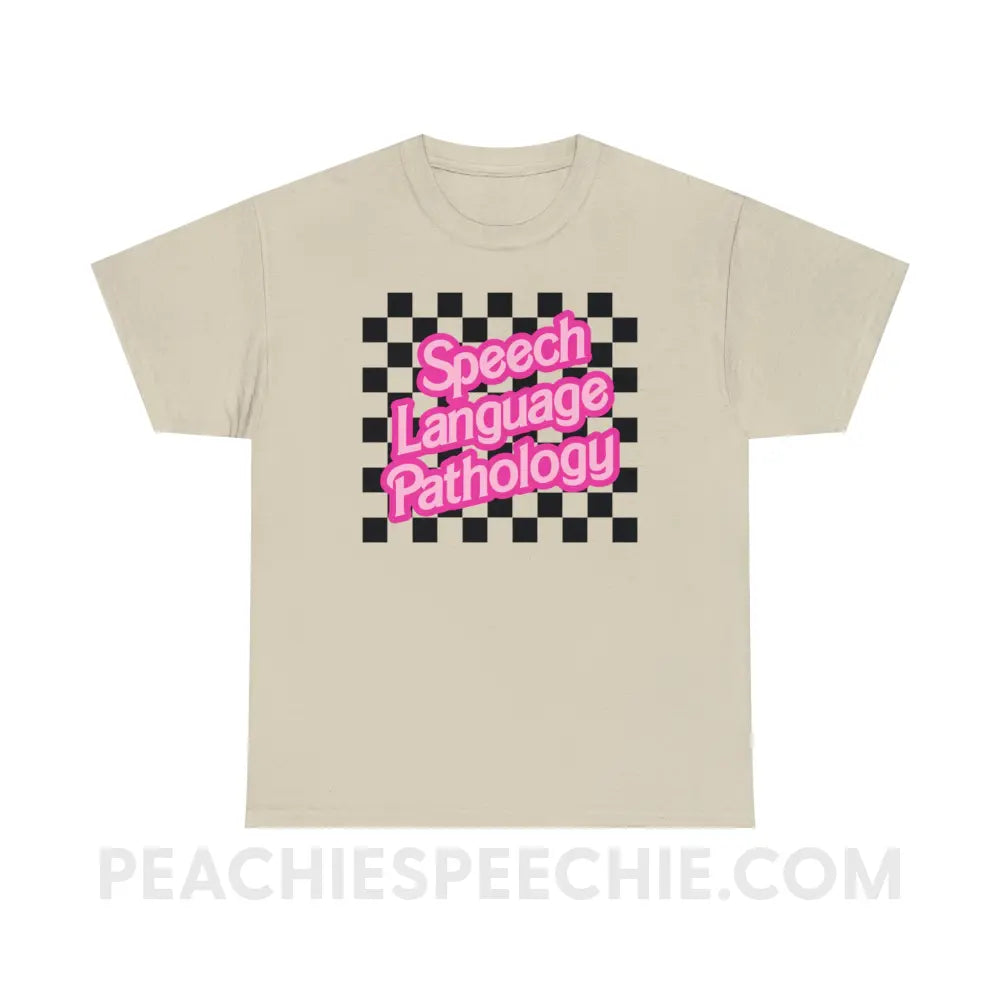 90s Checkerboard Speech Language Pathology Basic Tee - Sand / S - T-Shirt peachiespeechie.com