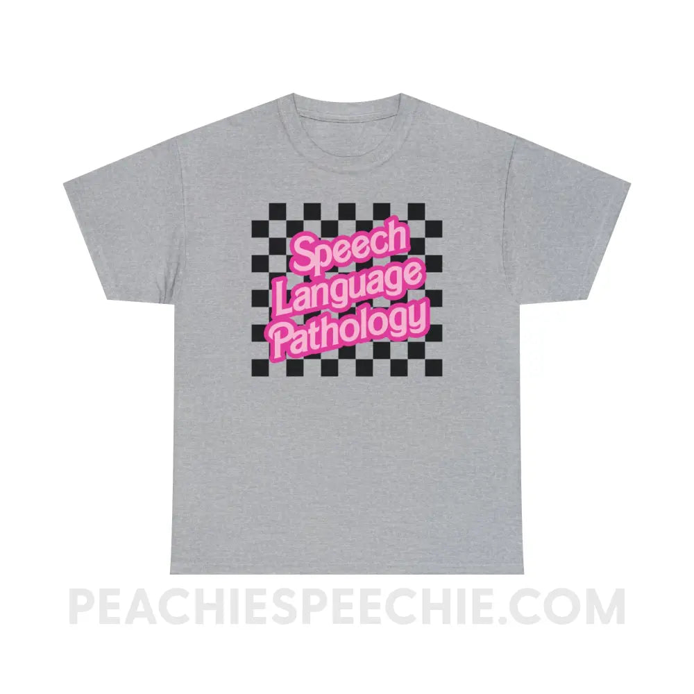 90s Checkerboard Speech Language Pathology Basic Tee - Sport Grey / S - T - Shirt peachiespeechie.com