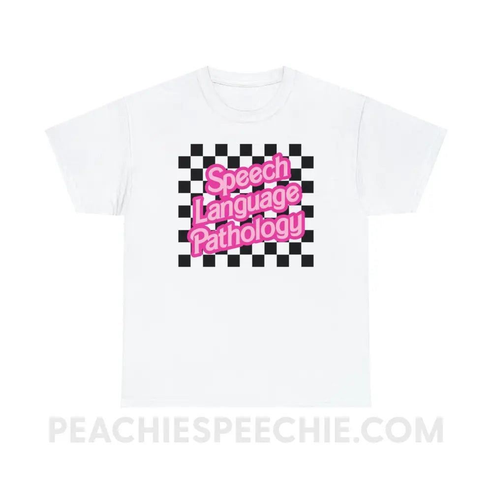 90s Checkerboard Speech Language Pathology Basic Tee - T-Shirt peachiespeechie.com