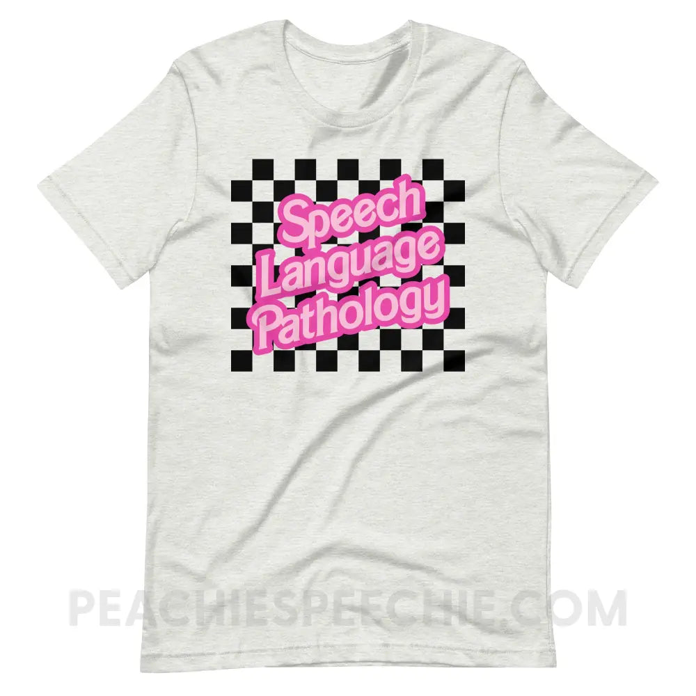 90s Checkerboard Speech Language Pathology Premium Soft Tee - Ash / S - peachiespeechie.com