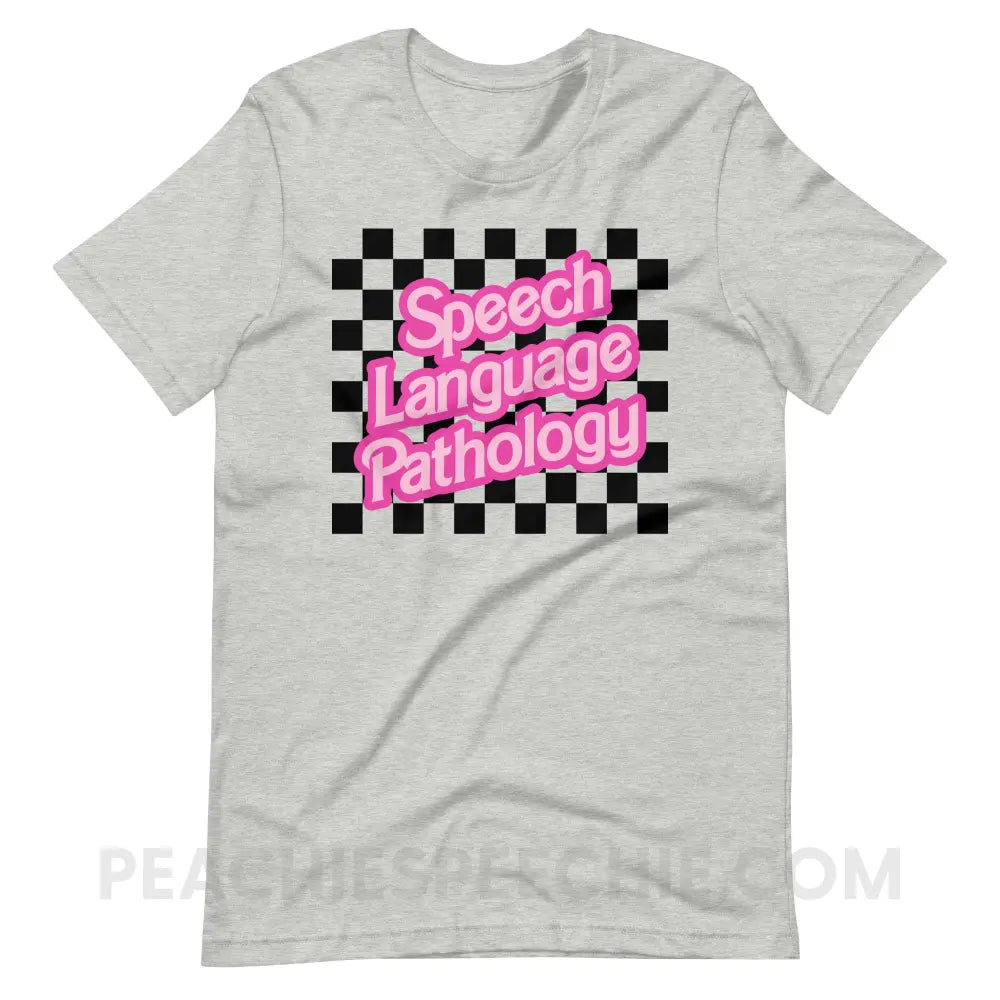90s Checkerboard Speech Language Pathology Premium Soft Tee - Athletic Heather / S - peachiespeechie.com
