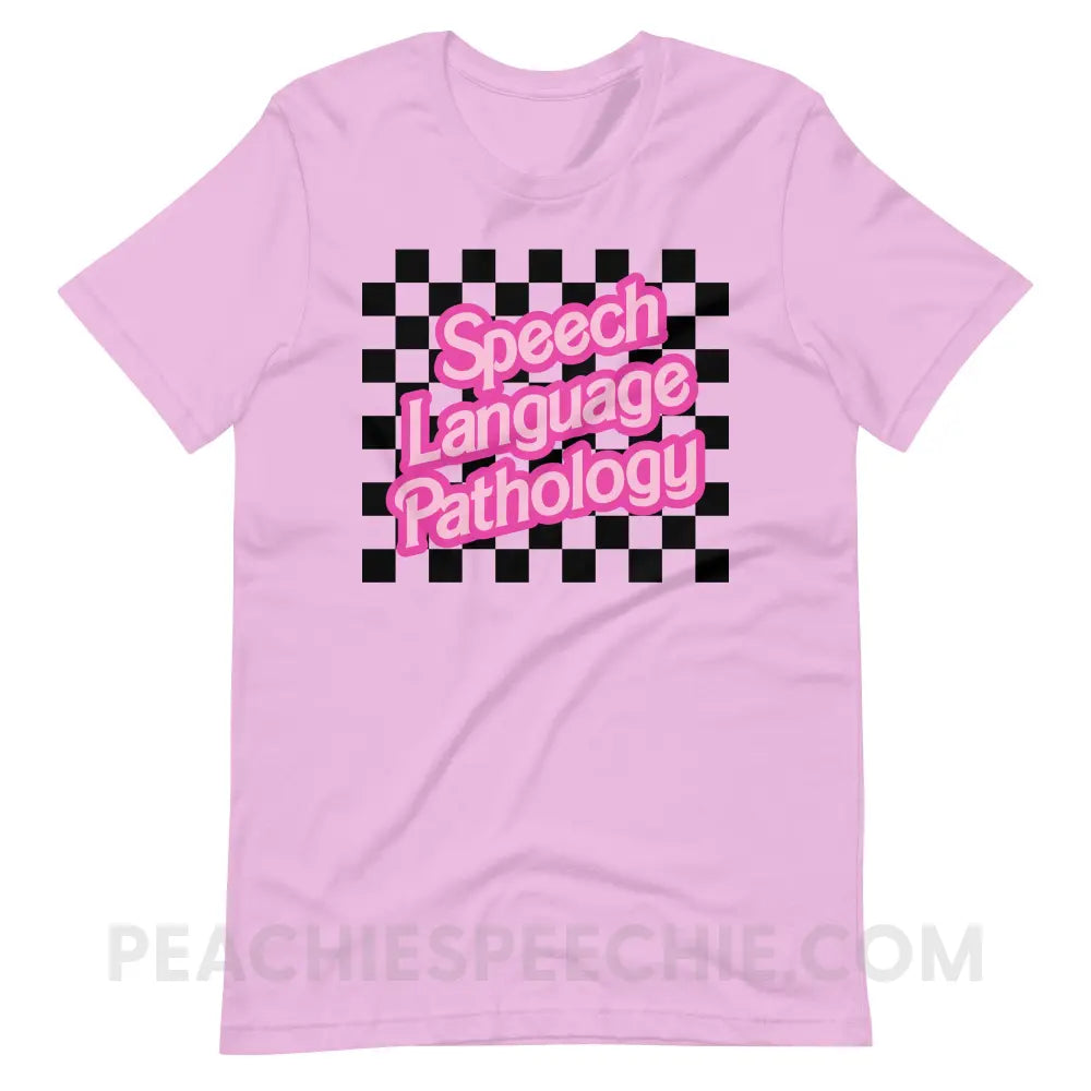 90s Checkerboard Speech Language Pathology Premium Soft Tee - Lilac / S - peachiespeechie.com