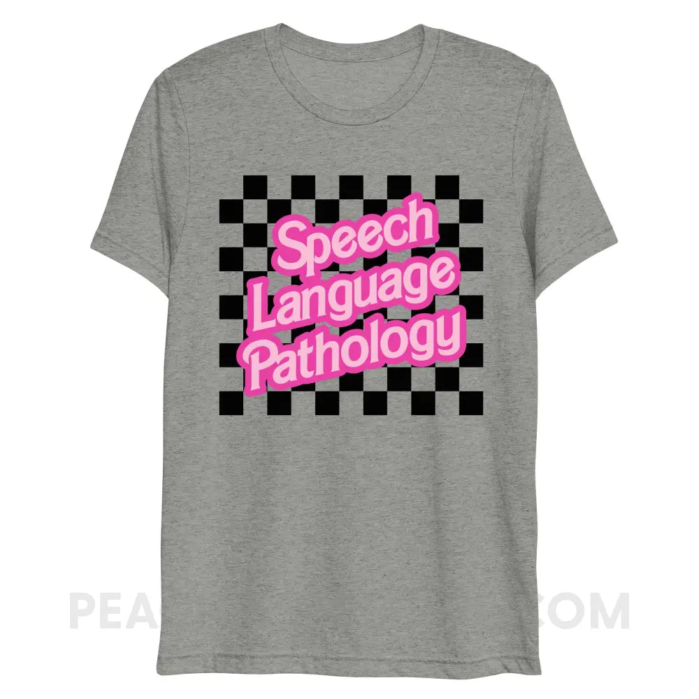 90s Checkerboard Speech Language Pathology Tri-Blend Tee - Athletic Grey Triblend / XS - peachiespeechie.com