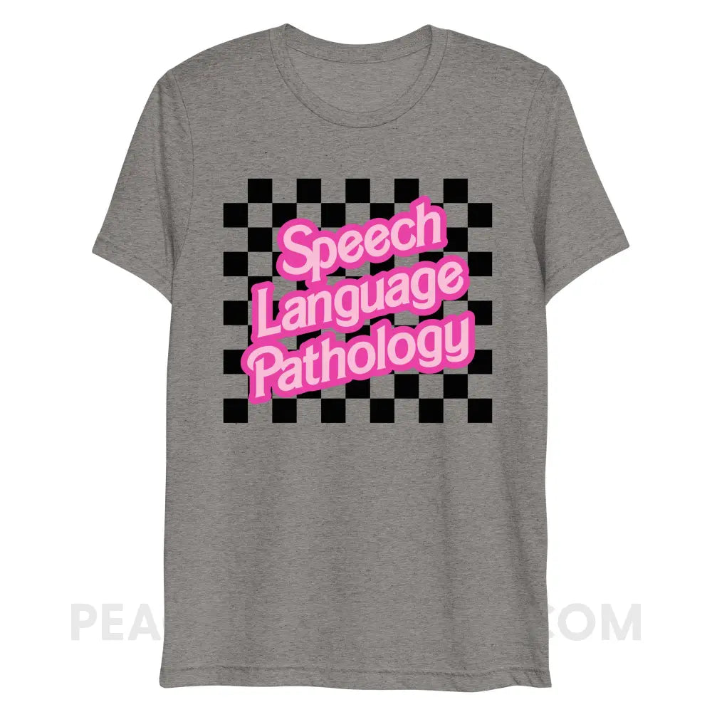 90s Checkerboard Speech Language Pathology Tri-Blend Tee - Grey Triblend / XS - peachiespeechie.com