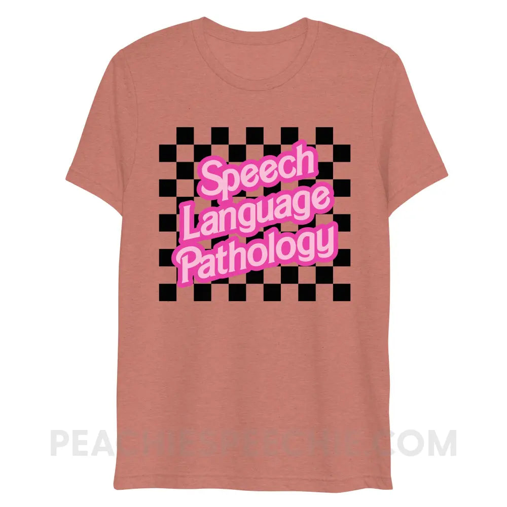90s Checkerboard Speech Language Pathology Tri-Blend Tee - Mauve Triblend / XS - peachiespeechie.com