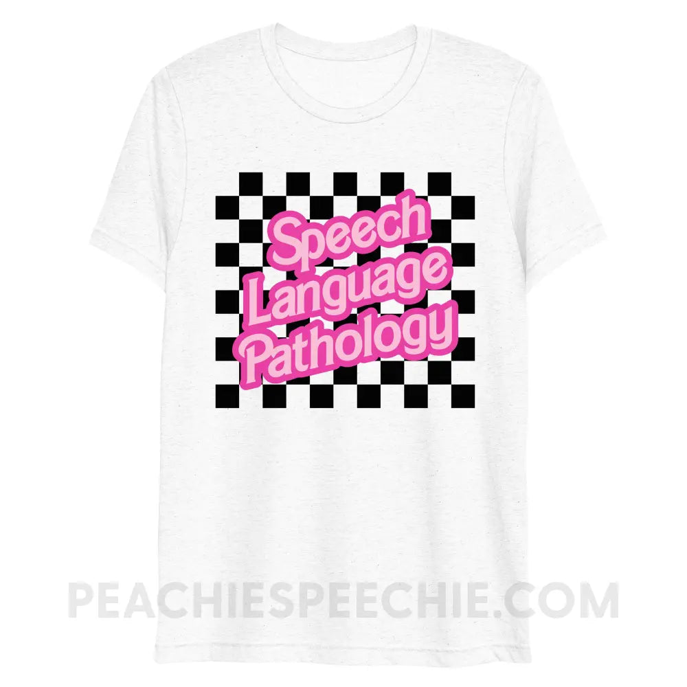 90s Checkerboard Speech Language Pathology Tri-Blend Tee - Solid White Triblend / XS - peachiespeechie.com