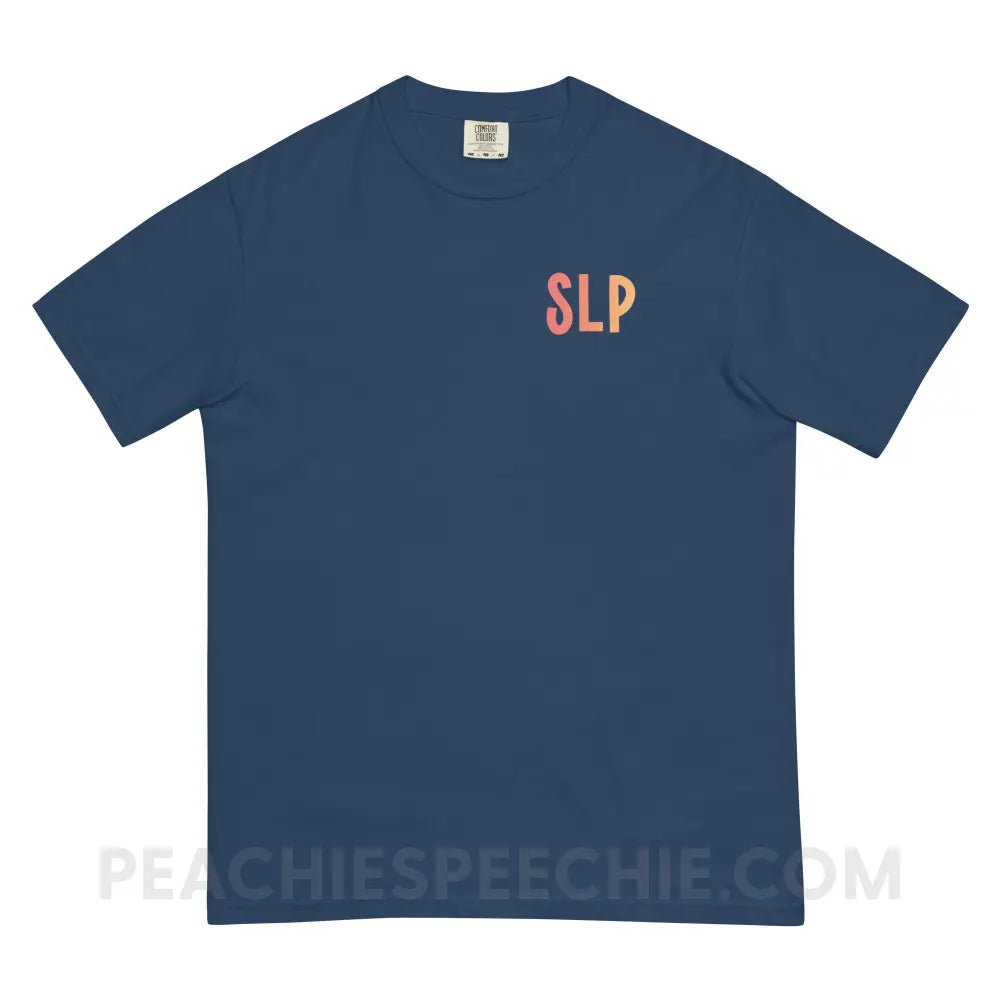 I am a… School Based SLP Comfort Colors Tee - True Navy / S - peachiespeechie.com