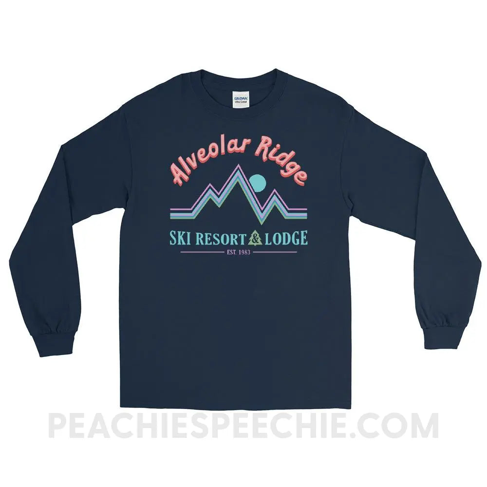 Alveolar Ridge Ski Resort & Lodge Long Sleeve Tee - Navy / S - peachiespeechie.com