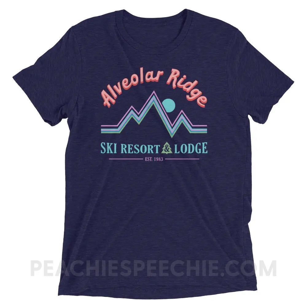 Alveolar Ridge Ski Resort & Lodge Tri-Blend Tee - Navy Triblend / XS - peachiespeechie.com