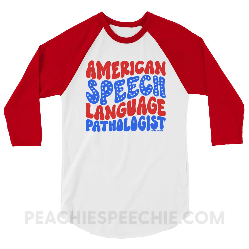 American Speech-Language Pathologist Baseball Tee - White/Red / XS - peachiespeechie.com