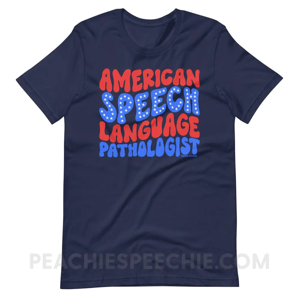 American Speech-Language Pathologist Premium Soft Tee - Navy / XS - peachiespeechie.com