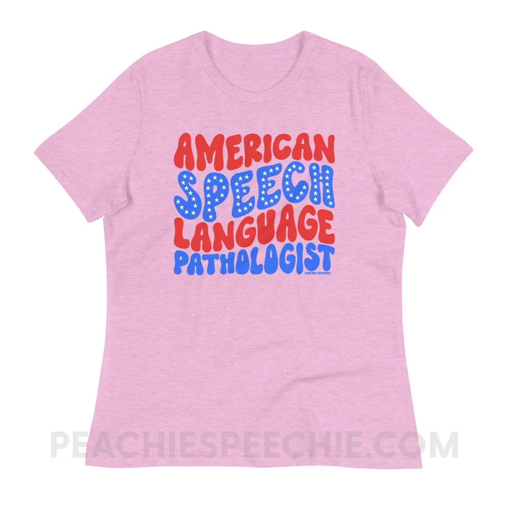 American Speech-Language Pathologist Women’s Relaxed Tee - Heather Prism Lilac / S - peachiespeechie.com