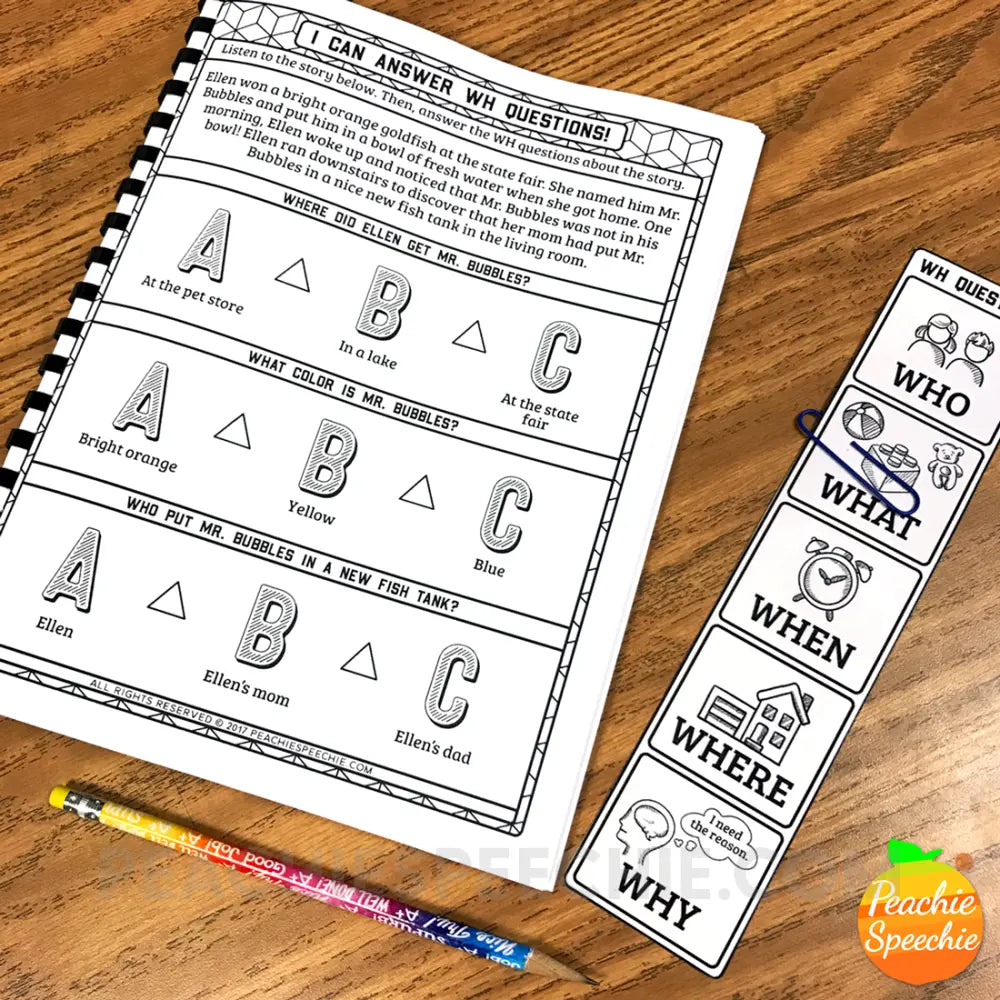I Can Answer WH Questions: No-Prep Workbook - Materials peachiespeechie.com