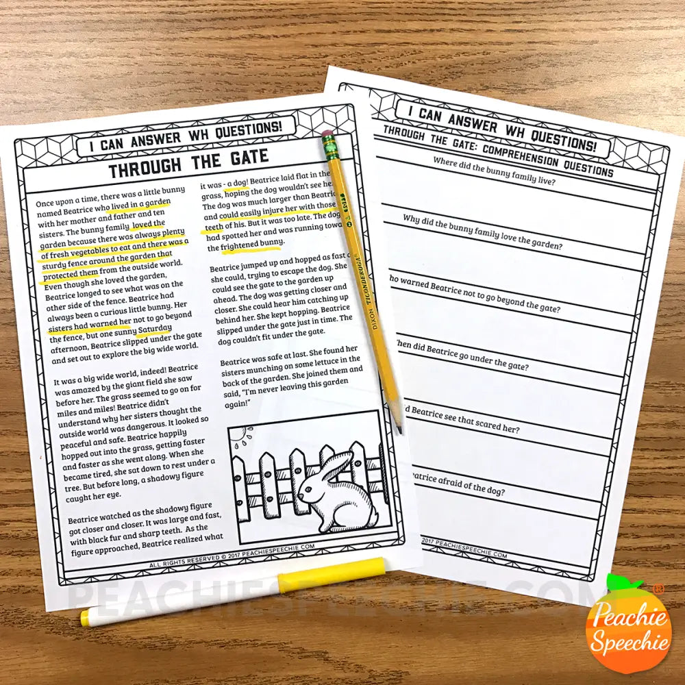 I Can Answer WH Questions: No-Prep Workbook - Materials peachiespeechie.com