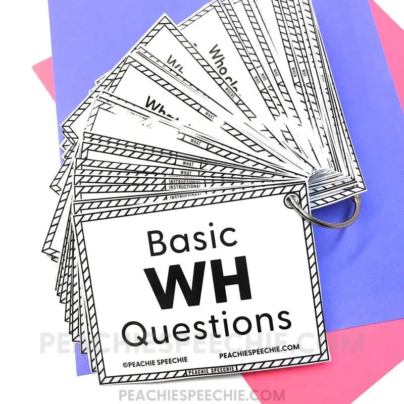 Basic WH Questions with Picture Choices Cards - Materials peachiespeechie.com