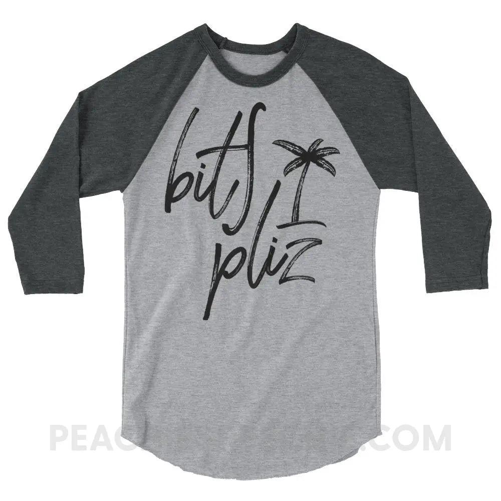 Beach Please Baseball Tee - Heather Grey/Heather Charcoal / XS - T-Shirts & Tops peachiespeechie.com