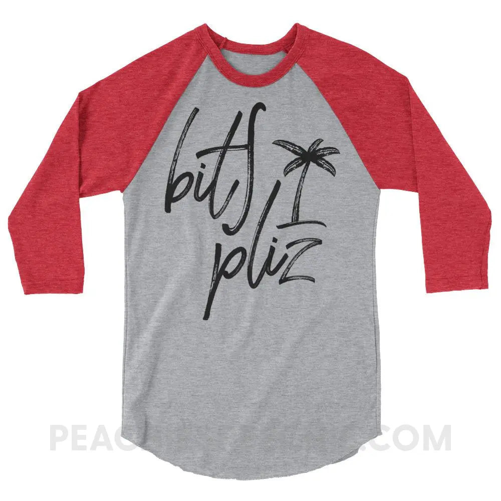 Beach Please Baseball Tee - Heather Grey/Heather Red / XS - T-Shirts & Tops peachiespeechie.com