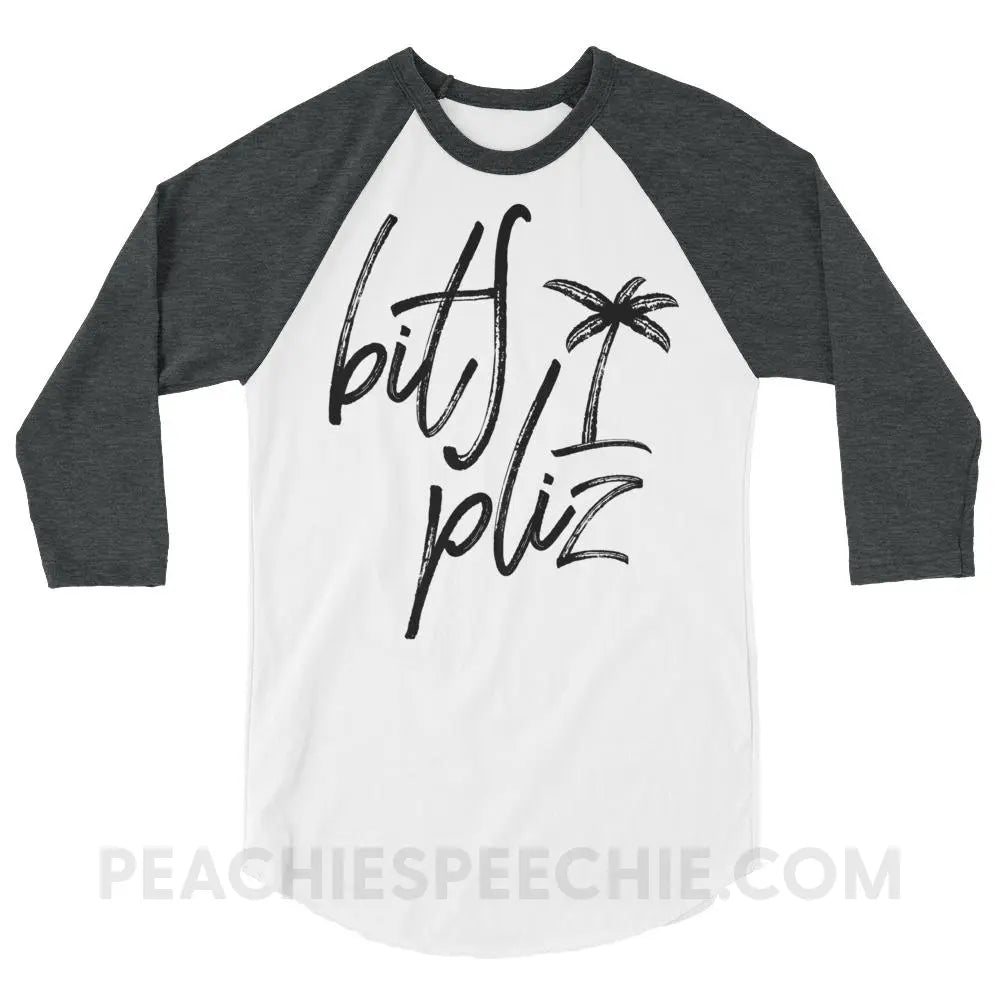 Beach Please Baseball Tee - White/Heather Charcoal / XS - T-Shirts & Tops peachiespeechie.com