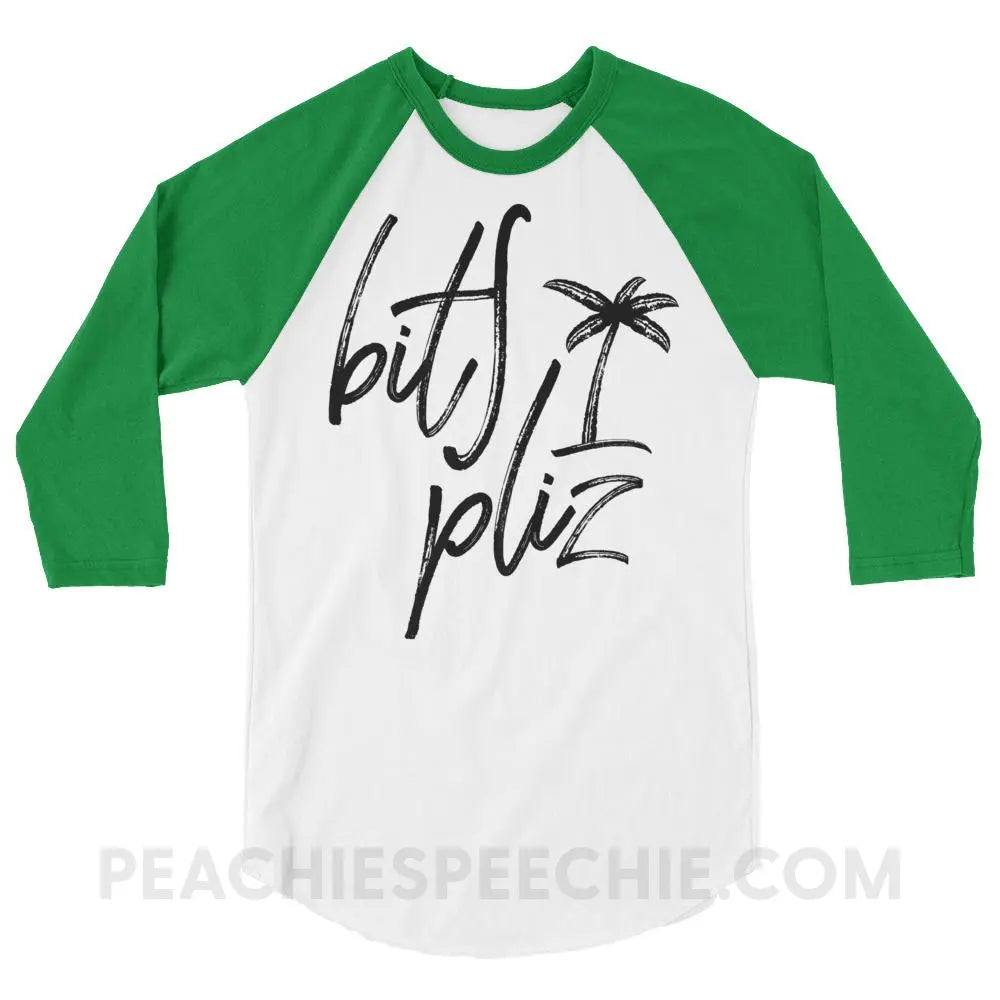 Beach Please Baseball Tee - White/Kelly / XS - T-Shirts & Tops peachiespeechie.com
