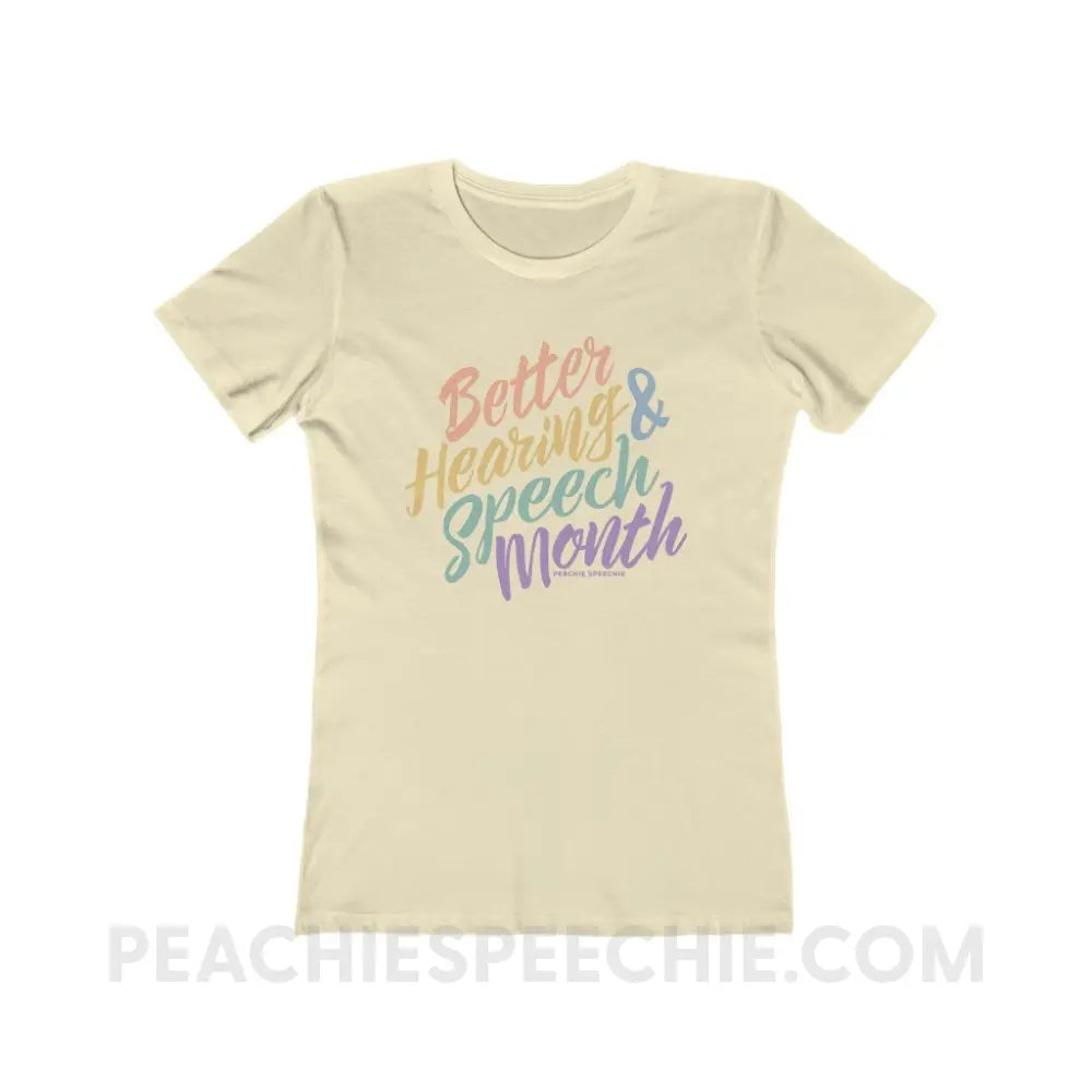 Better Hearing and Speech Month Women’s Fitted Tee - Solid Natural / S - T-Shirt peachiespeechie.com