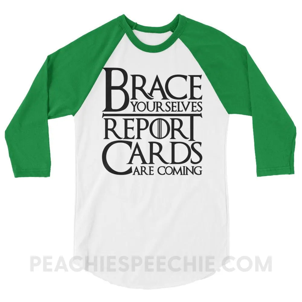 Brace Yourselves Baseball Tee - White/Kelly / XS - T-Shirts & Tops peachiespeechie.com