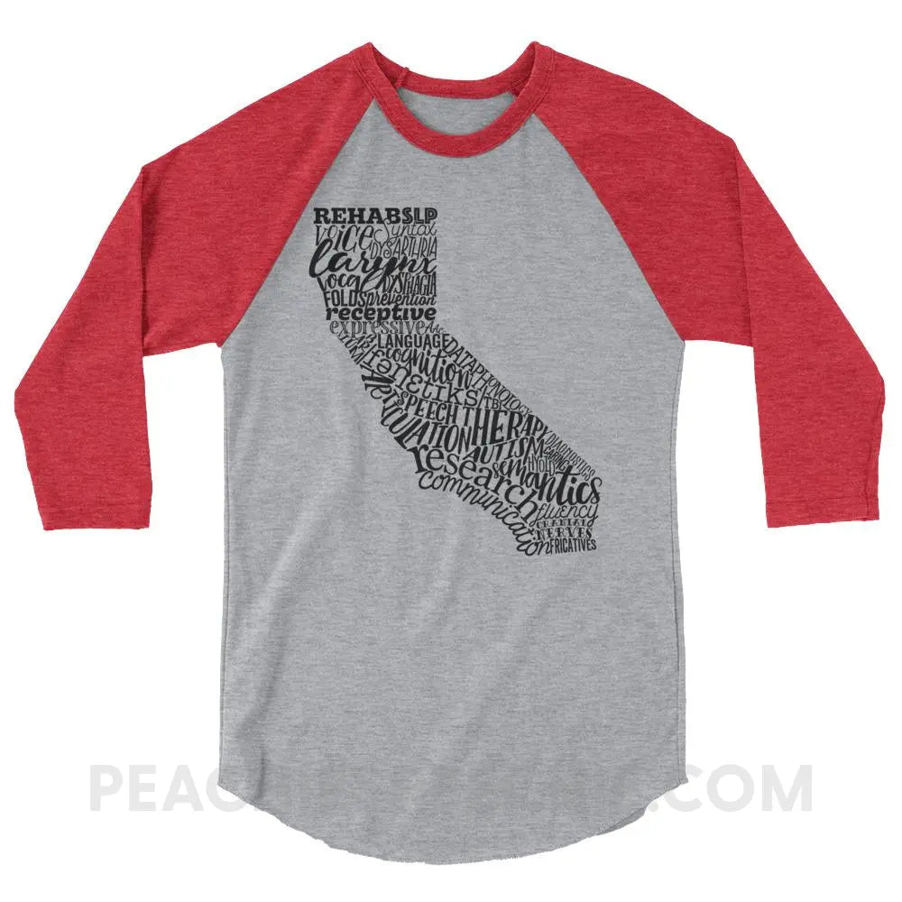 California SLP Baseball Tee - Heather Grey/Heather Red / XS - T-Shirts & Tops peachiespeechie.com