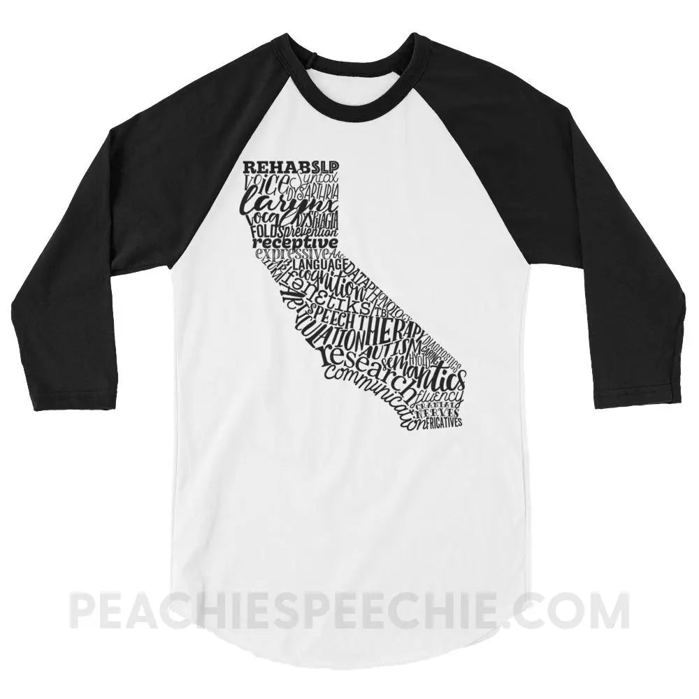 California SLP Baseball Tee - White/Black / XS - T-Shirts & Tops peachiespeechie.com