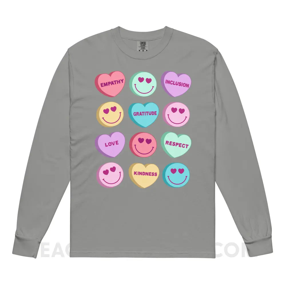 Candy Heart Virtues Comfort Colors Long Sleeve - Grey / S - peachiespeechie.com