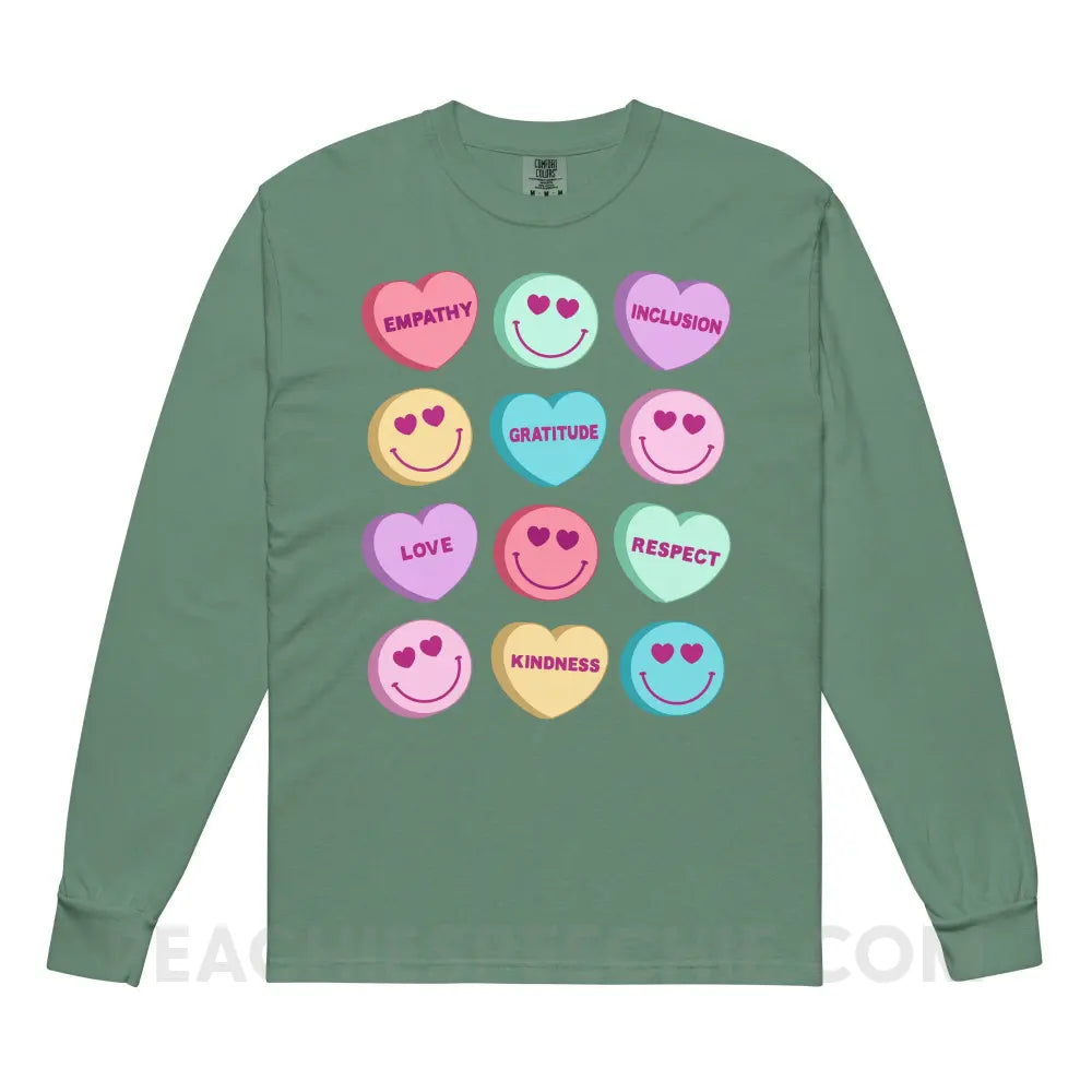 Candy Heart Virtues Comfort Colors Long Sleeve - Light Green / S - peachiespeechie.com
