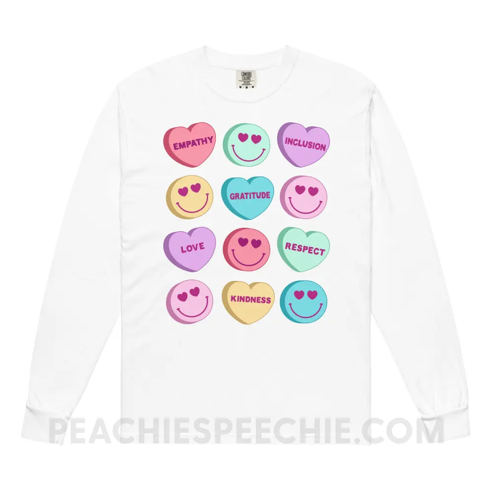 Candy Heart Virtues Comfort Colors Long Sleeve - White / S - peachiespeechie.com