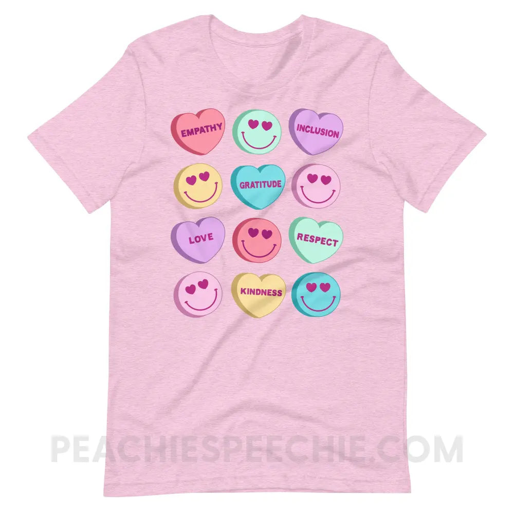 Candy Heart Virtues Premium Soft Tee - Heather Prism Lilac / XS - peachiespeechie.com