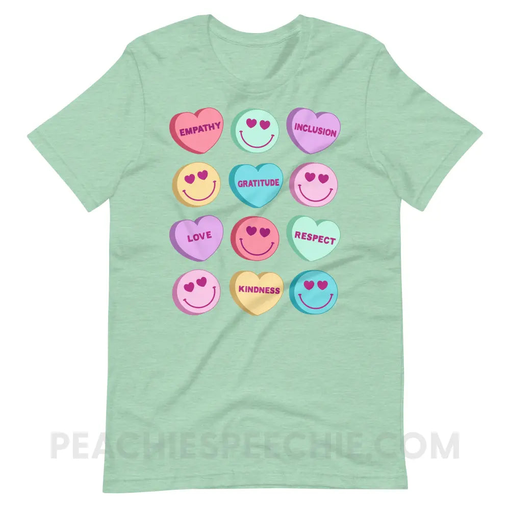Candy Heart Virtues Premium Soft Tee - Heather Prism Mint / XS - peachiespeechie.com