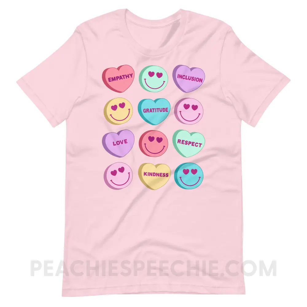 Candy Heart Virtues Premium Soft Tee - Pink / S - peachiespeechie.com