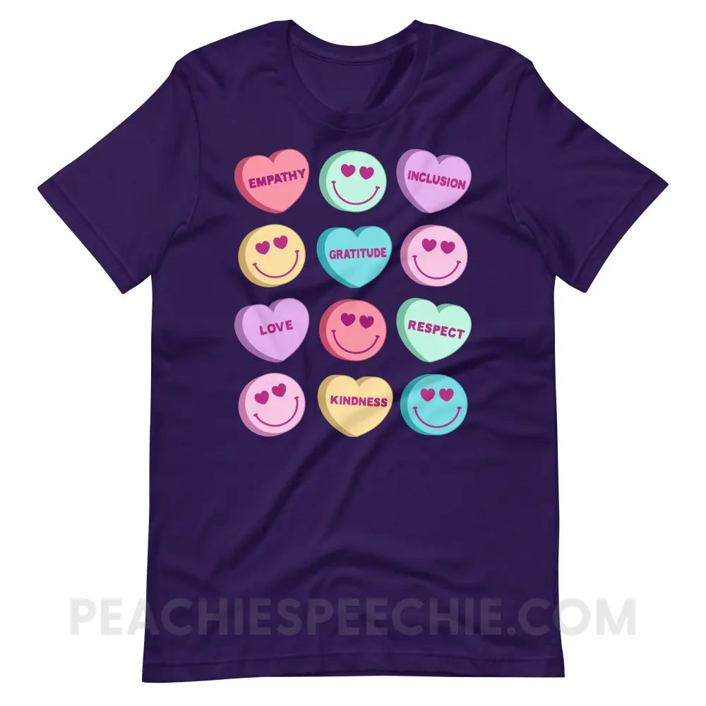 Candy Heart Virtues Premium Soft Tee - Team Purple / XS - peachiespeechie.com