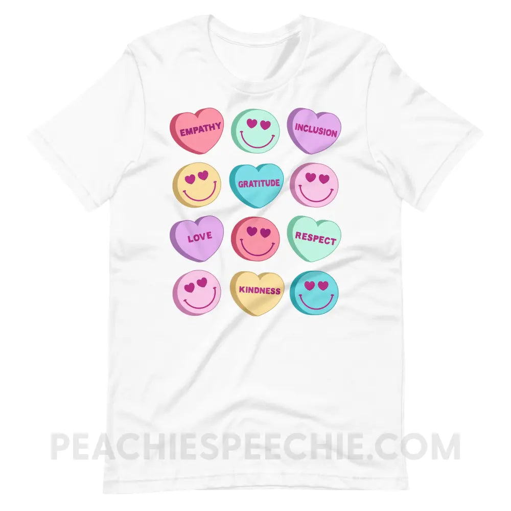 Candy Heart Virtues Premium Soft Tee - White / XS - peachiespeechie.com