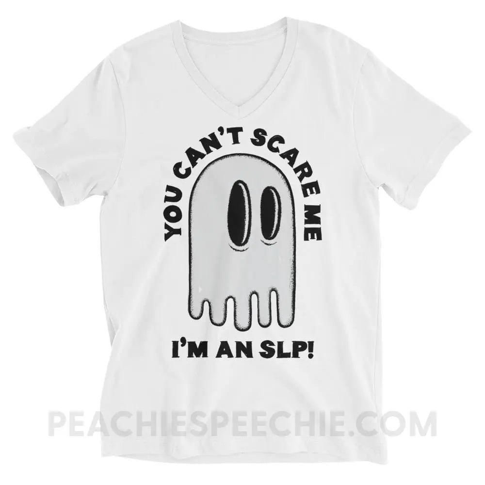 You Can’t Scare Me Soft V-Neck - White / S - T-Shirts & Tops peachiespeechie.com