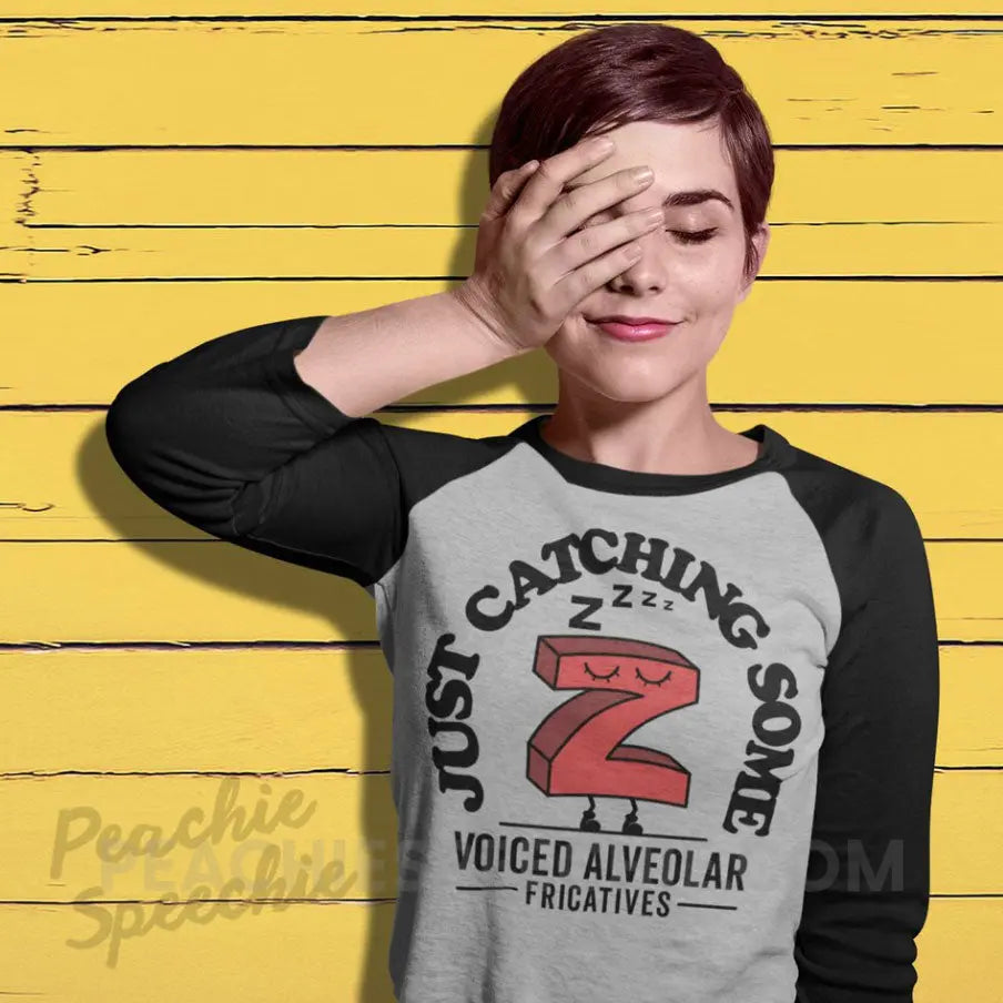 Catching Z’s Baseball Tee - Heather Grey/Black / XS - T-Shirts & Tops peachiespeechie.com