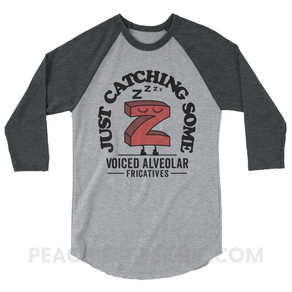 Catching Z’s Baseball Tee - Heather Grey/Heather Charcoal / XS - T-Shirts & Tops peachiespeechie.com