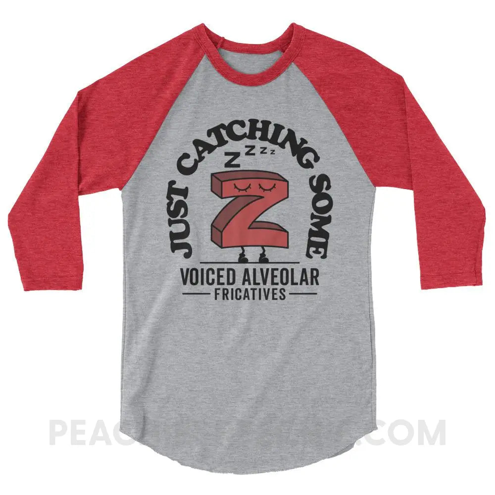 Catching Z’s Baseball Tee - Heather Grey/Heather Red / XS - T-Shirts & Tops peachiespeechie.com