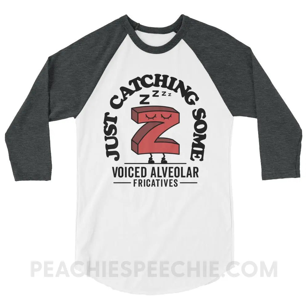 Catching Z’s Baseball Tee - White/Heather Charcoal / XS - T-Shirts & Tops peachiespeechie.com