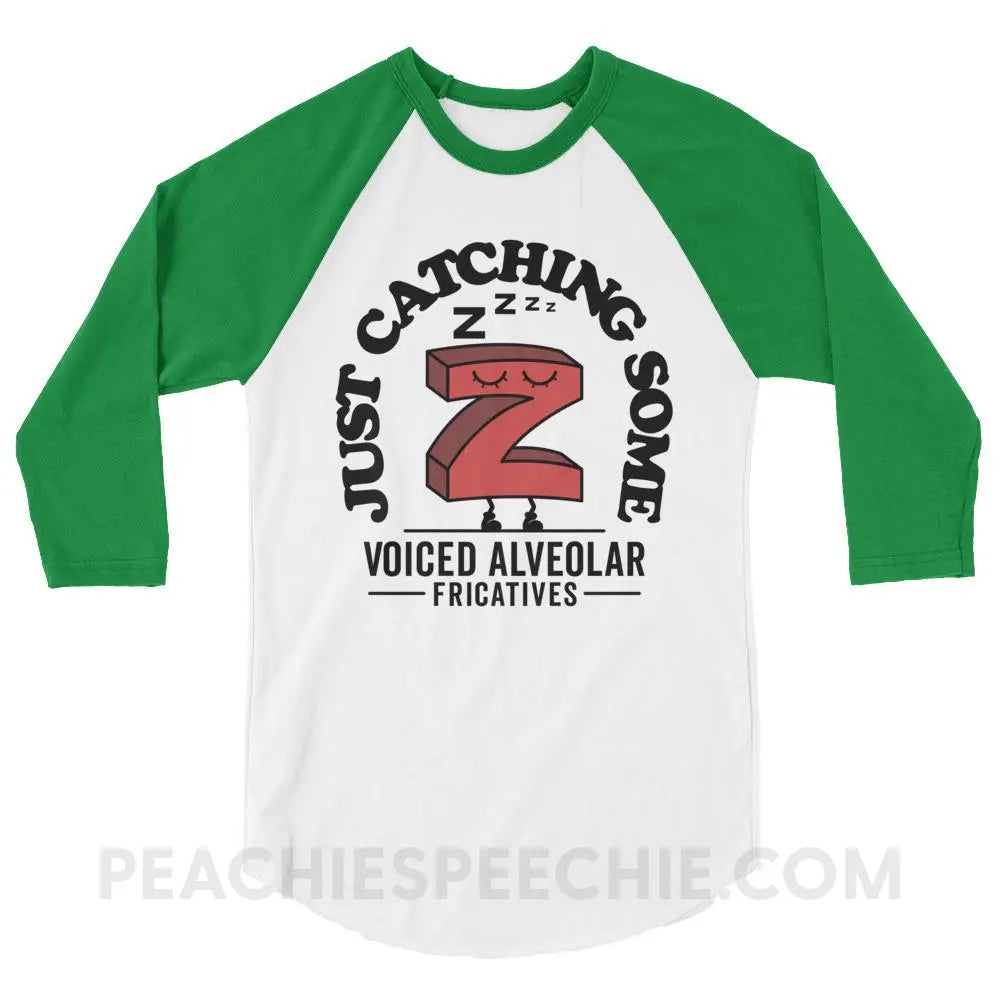 Catching Z’s Baseball Tee - White/Kelly / XS - T-Shirts & Tops peachiespeechie.com
