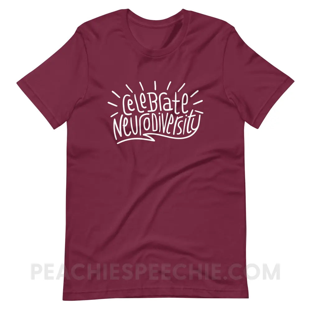 Celebrate Neurodiversity Premium Soft Tee - Maroon / S - T-Shirt peachiespeechie.com