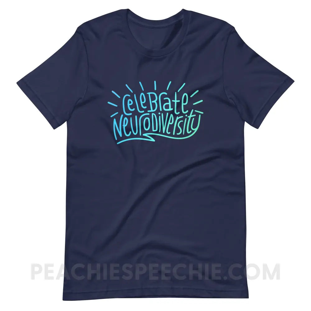 Celebrate Neurodiversity Premium Soft Tee - Navy / S - T-Shirt peachiespeechie.com