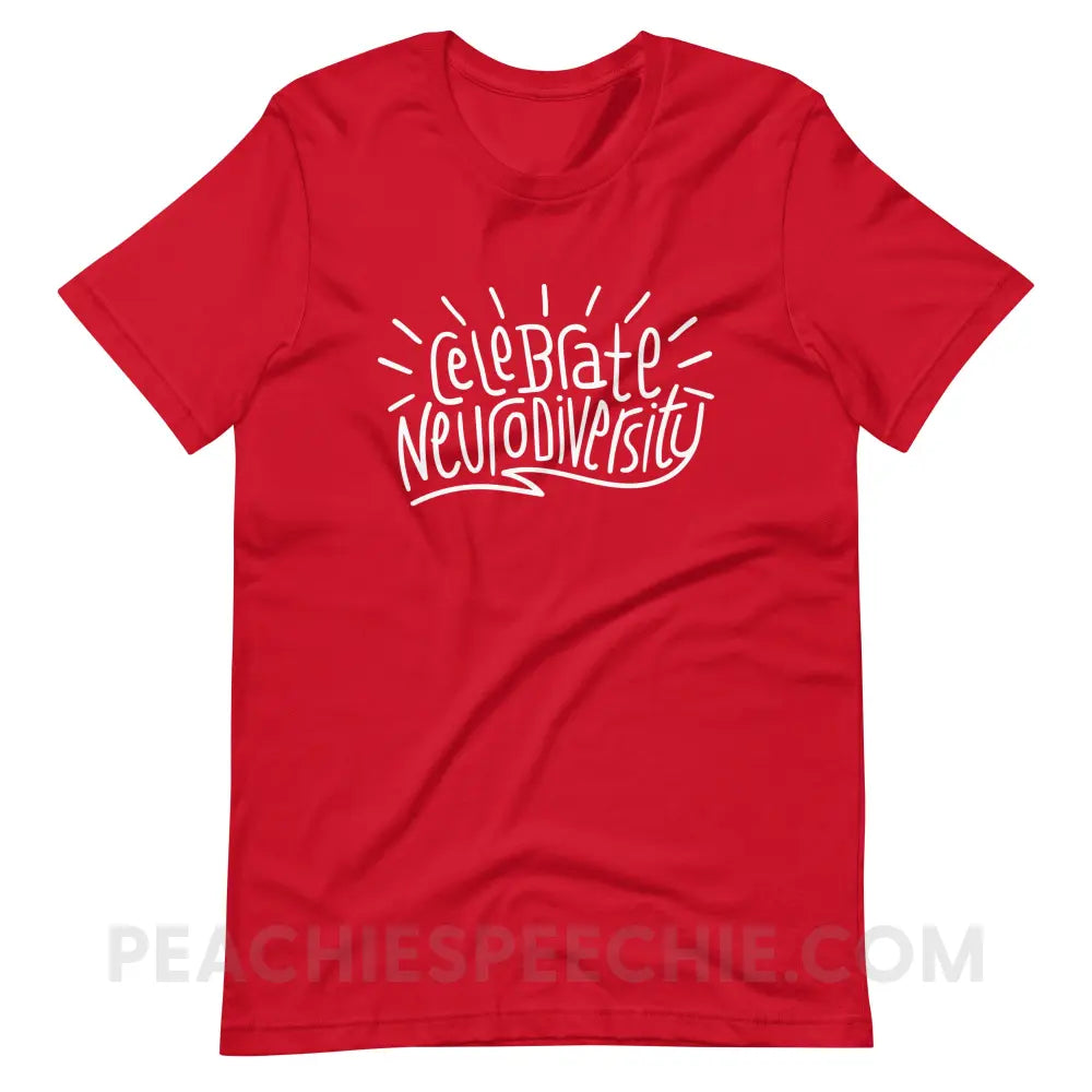 Celebrate Neurodiversity Premium Soft Tee - Red / S - T-Shirt peachiespeechie.com