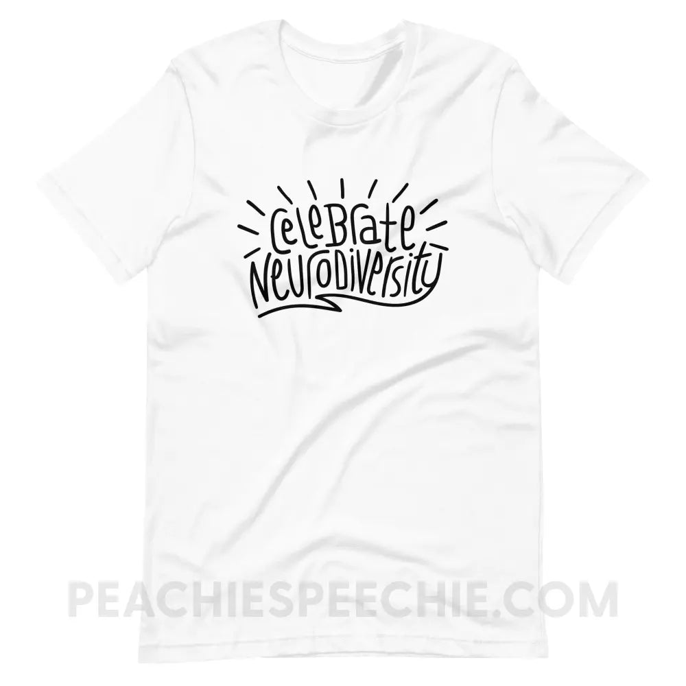 Celebrate Neurodiversity Premium Soft Tee - White / S - T-Shirt peachiespeechie.com